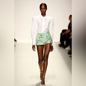 J. Crew Sky Blue Satin Shorts shimmer gold print